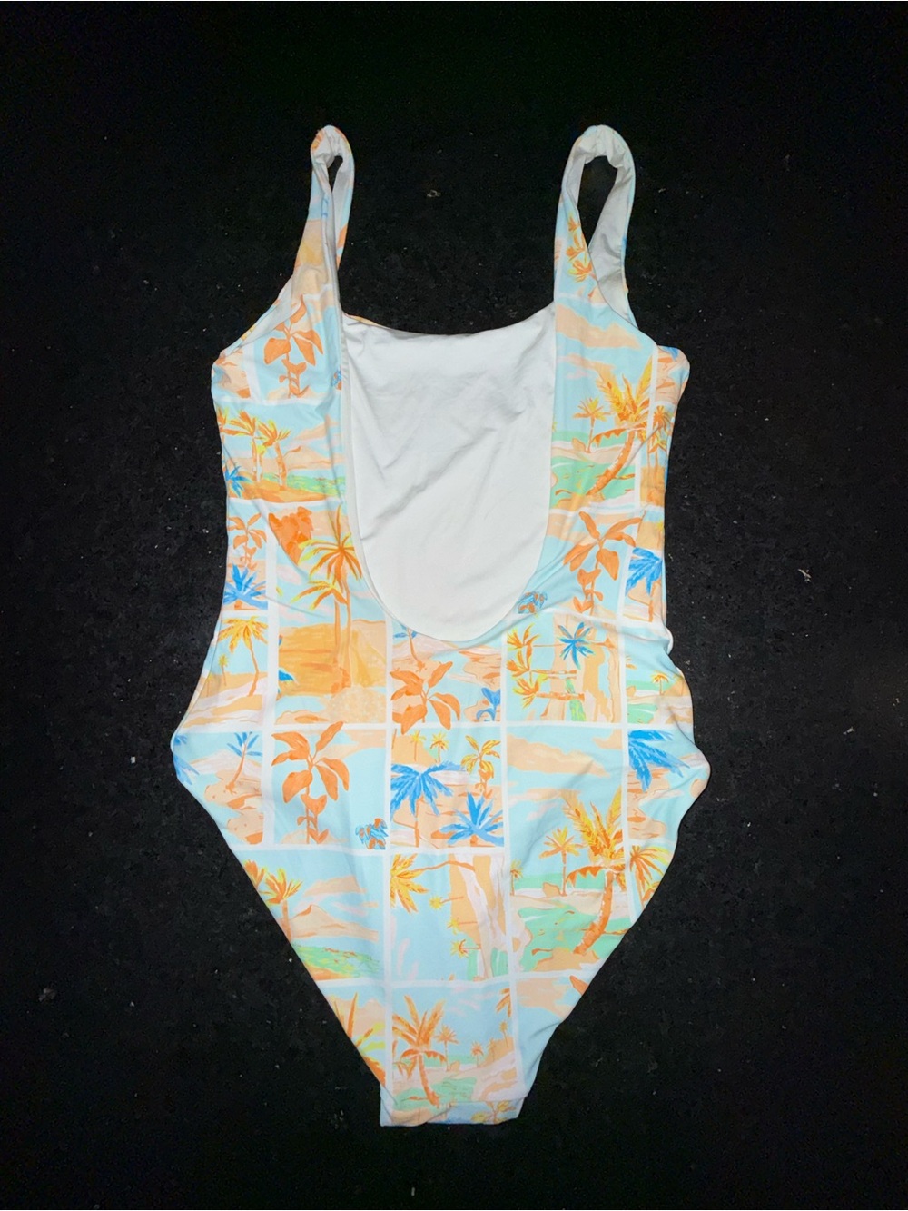 NEW Onia KELLY PALM ISLAND Pastel Blue and Peach Palm Print One-Piece Swimsuit M - Picture 3 of 9